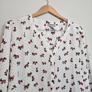 Catherines Scottie Dog Print Blouse 2X Tie Sleeve Tunic Top NWT Holiday Cute Dog